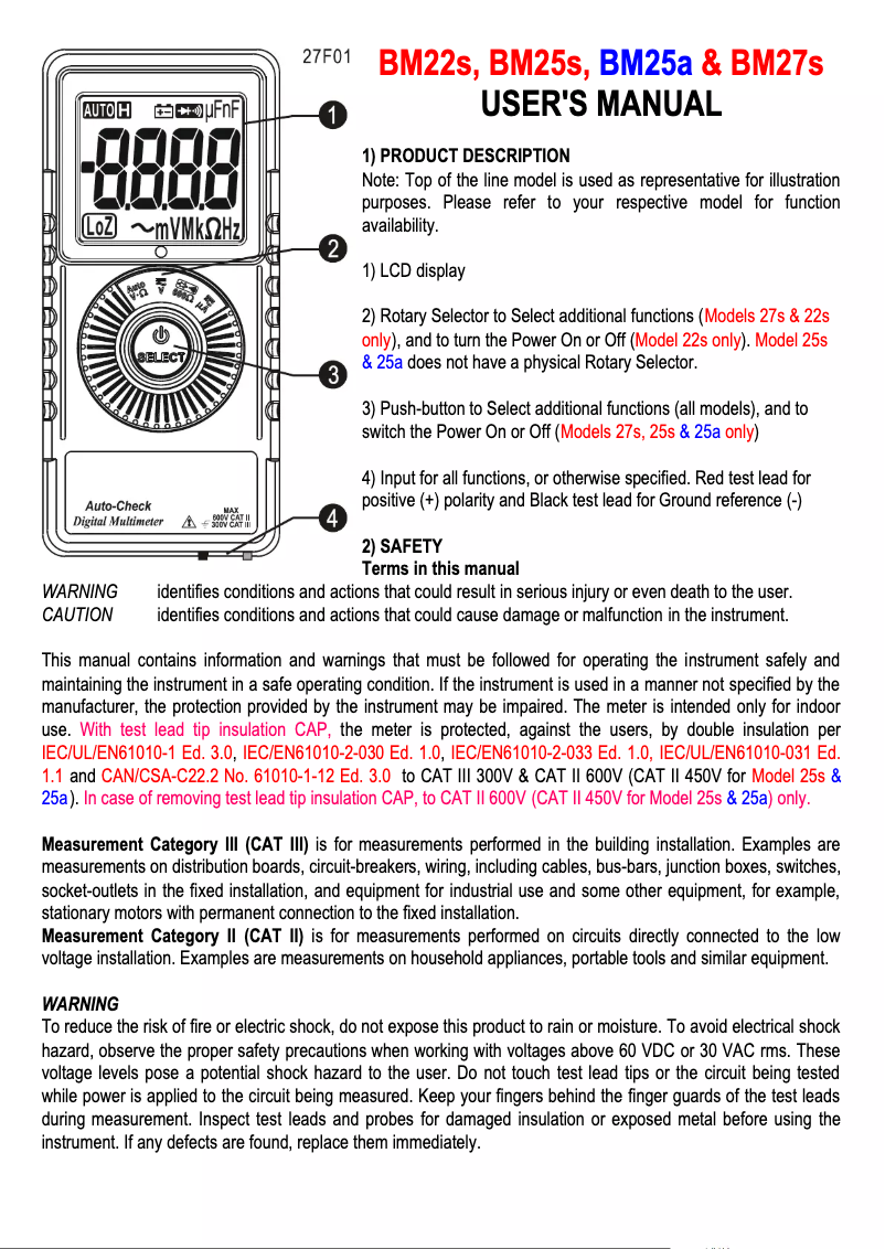 Page 1 de la notice Manuel utilisateur Brymen BM27s
