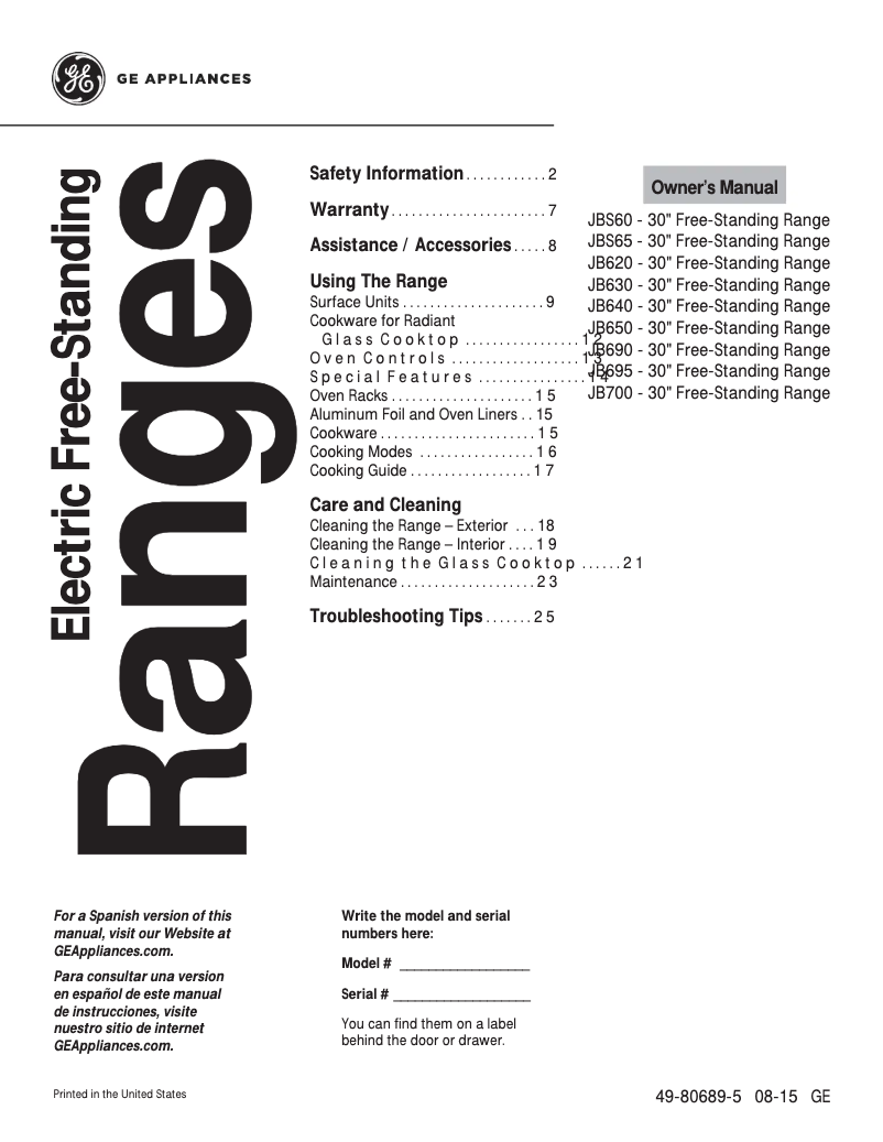 Página 1 del manual Manual de uso y mantenimiento GE JB690SFSS