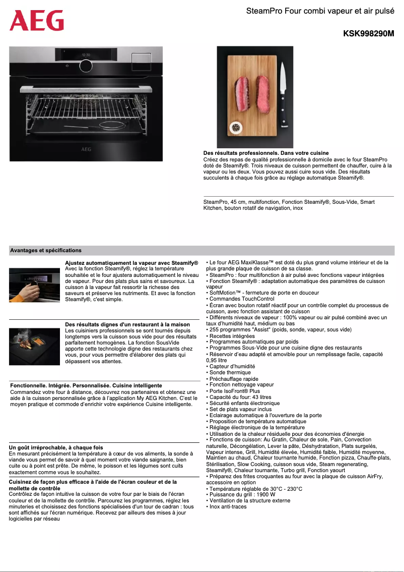 Page 1 de la notice Fiche technique AEG KSK998290M