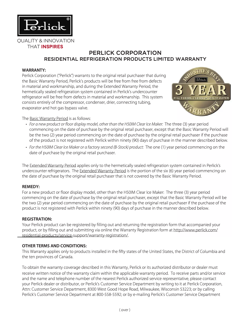 Page 1 de la notice Mode d'emploi Perlick HA24BB33L