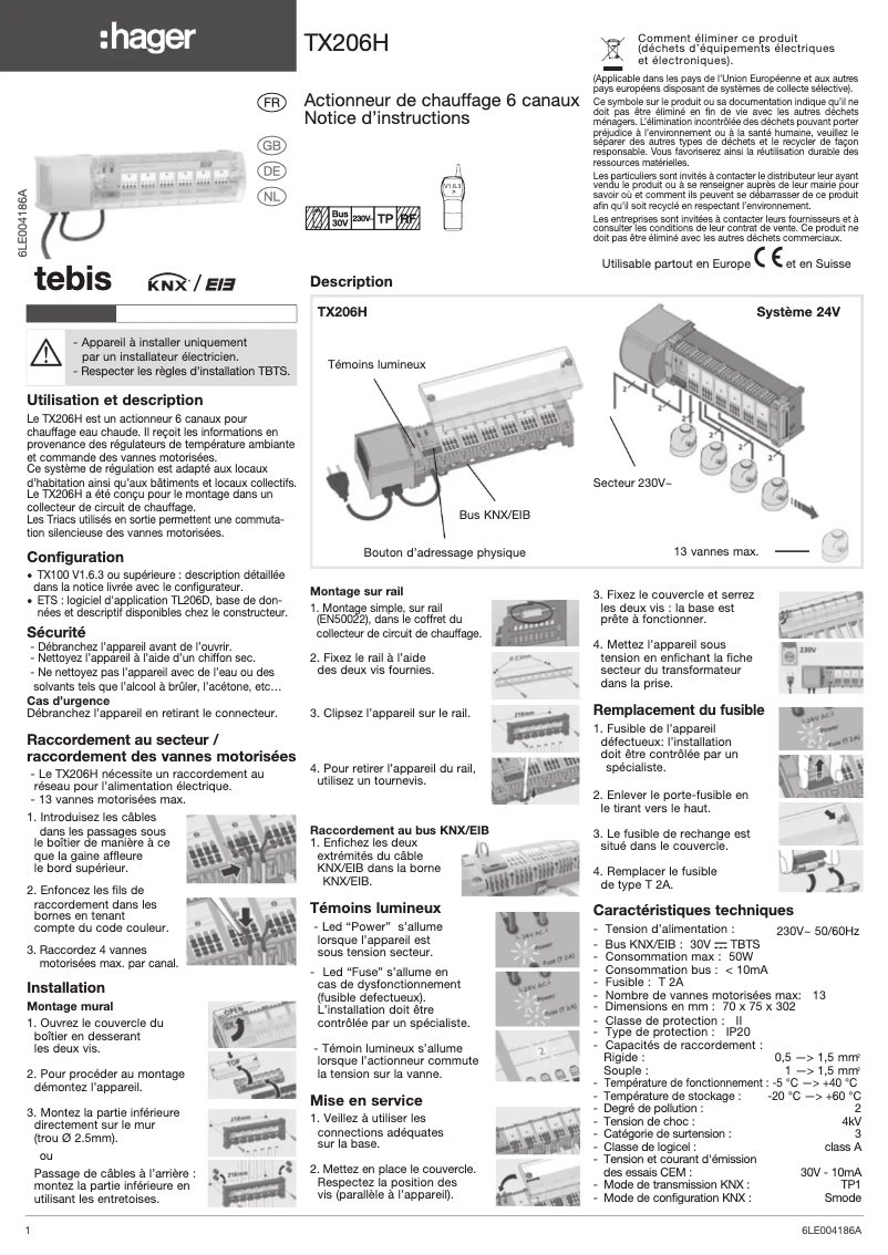 Page 1 de la notice Mode d'emploi Hager TX206H