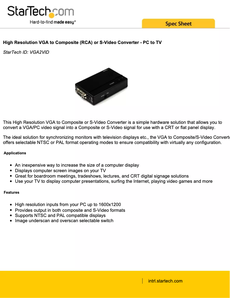 Page n°1 - Brochure StarTech.com VGA2VID