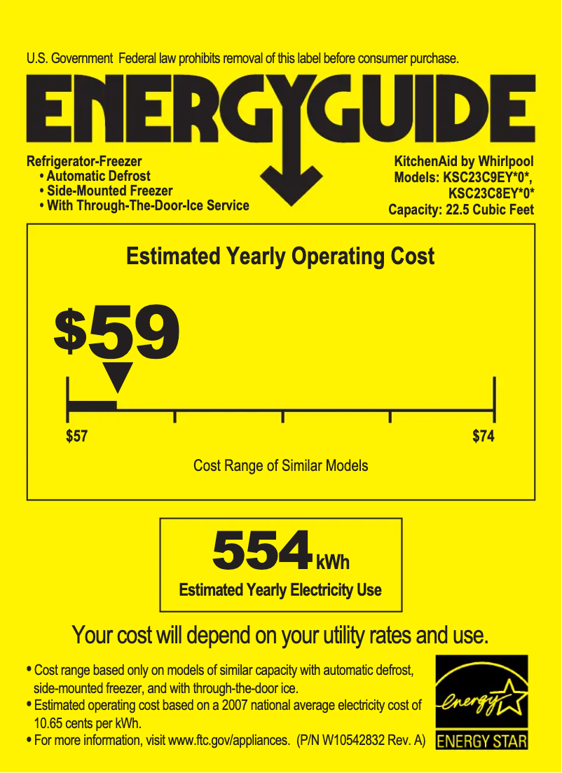 Página 1 del manual Etiqueta energética KitchenAid KSC23C8EYW