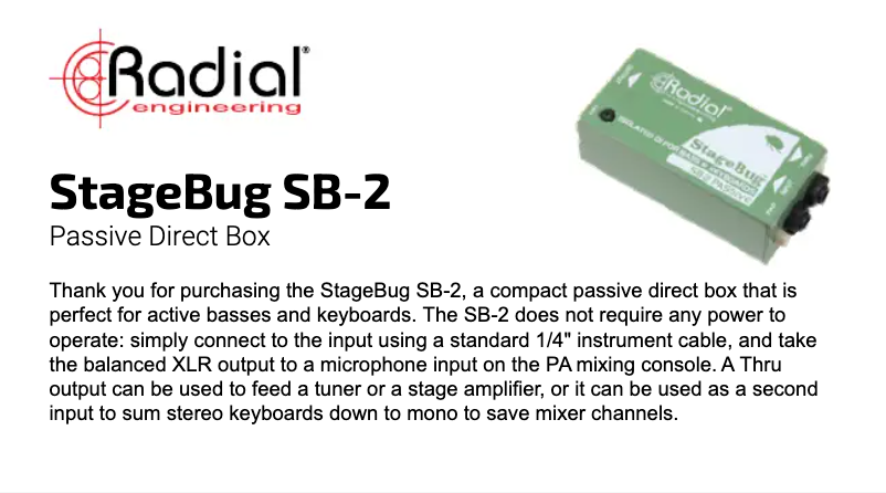 Image de la première page du manuel de l'appareil StageBug SB-2