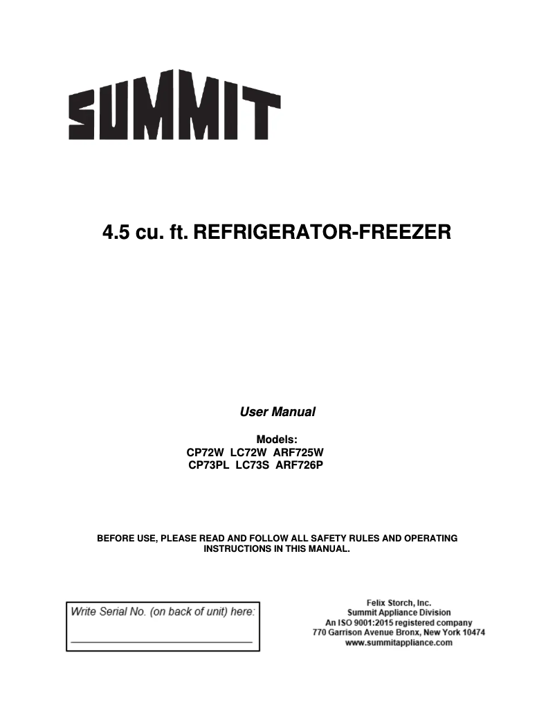 Page 1 de la notice Manuel utilisateur Summit CP73PL