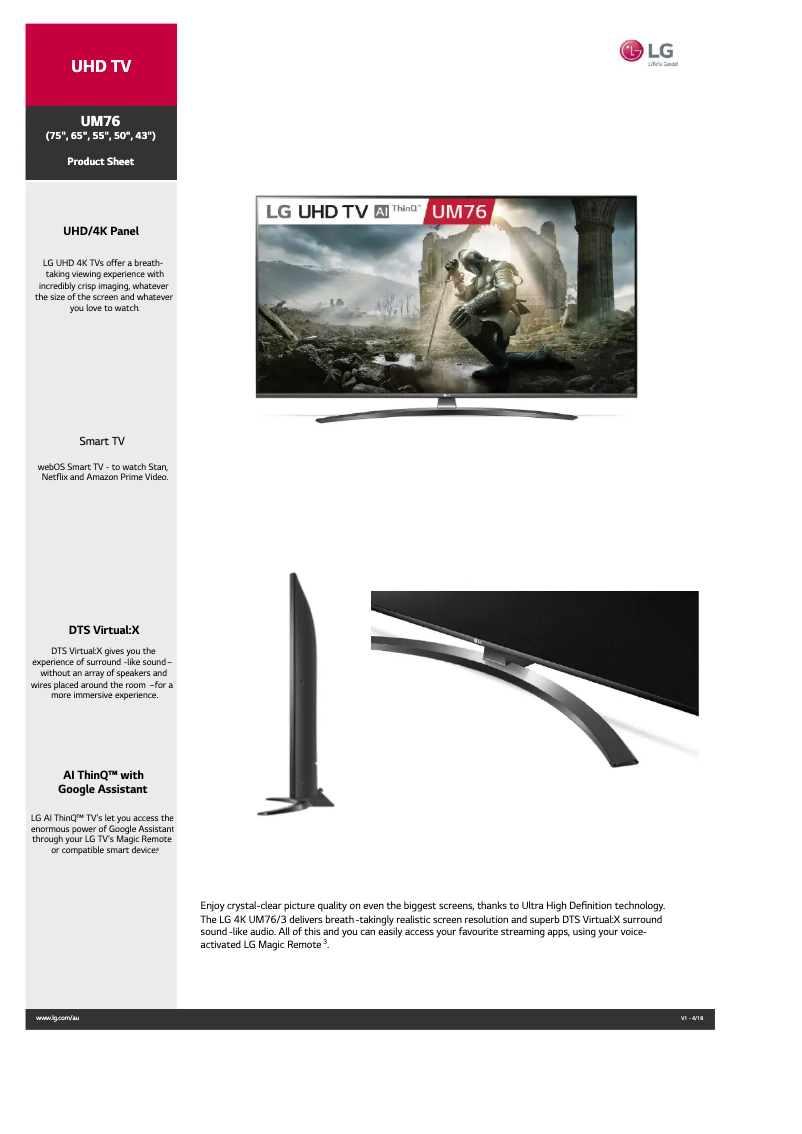 Page n°1 - Fiche technique LG 55UM7600PTA