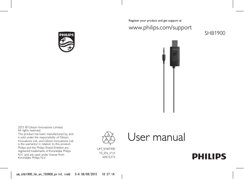 Page 1 de la notice Manuel utilisateur Philips SHB1900