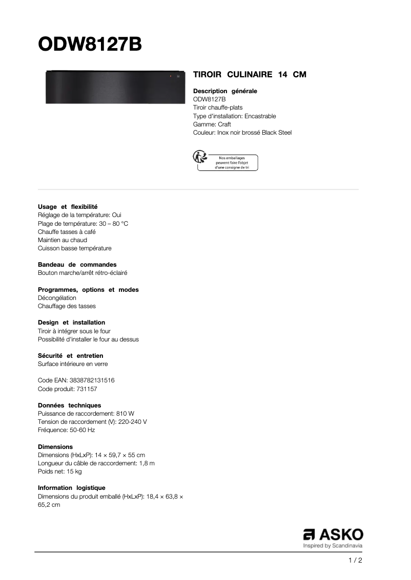 Image de la première page du manuel de l'appareil ODW8127B