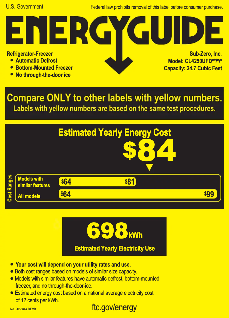 Page n°1 - Label énergétique Sub-Zero CL4250UFO