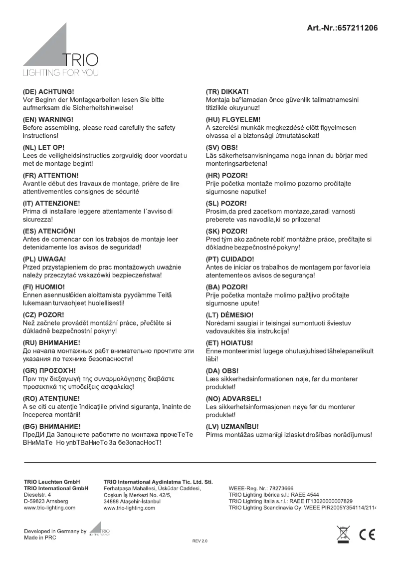 Page 1 de la notice Manuel utilisateur Trio Lighting Dorian 657211206