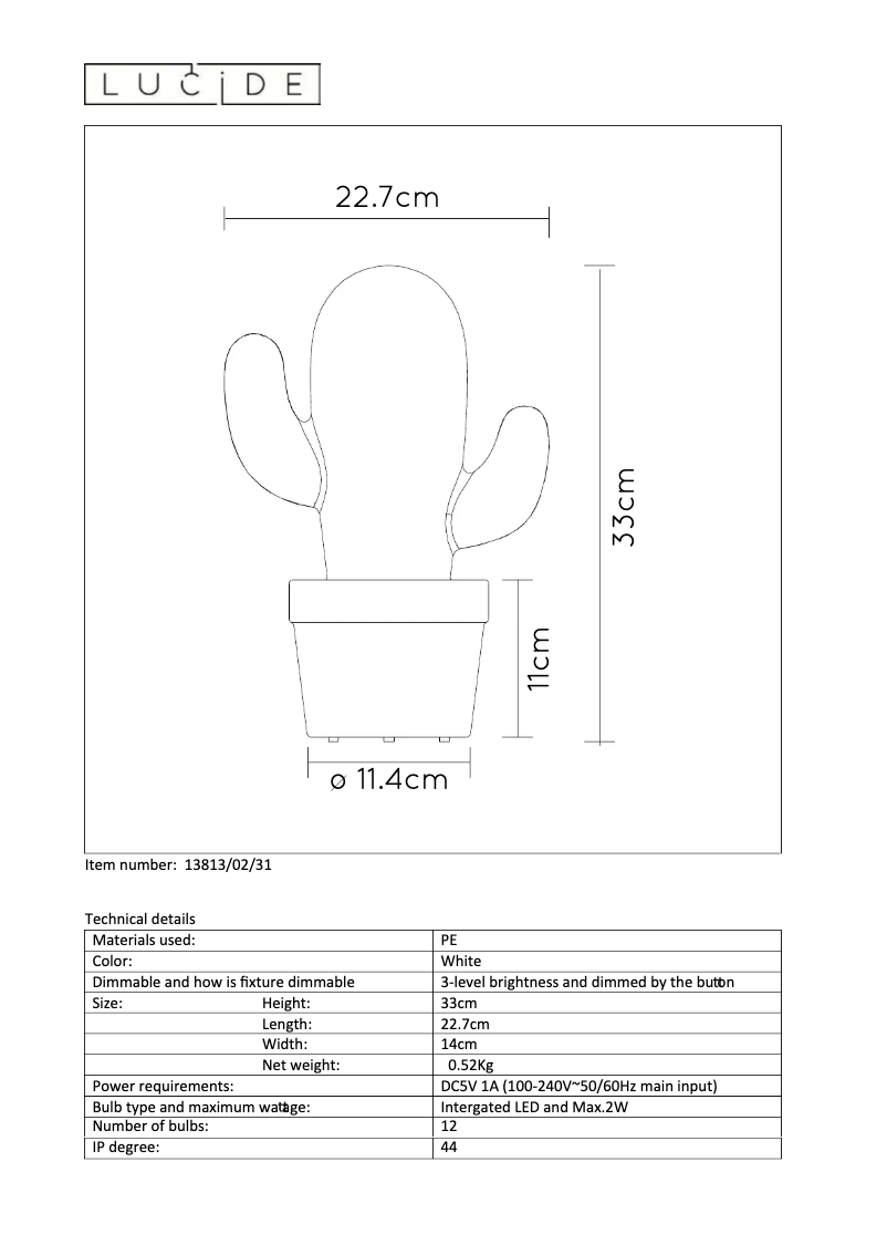 Page n°1 - Manuel utilisateur Lucide Cactus
