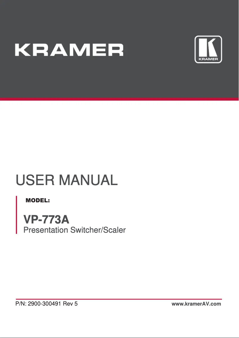 Page 1 de la notice Manuel utilisateur Kramer VP-773A