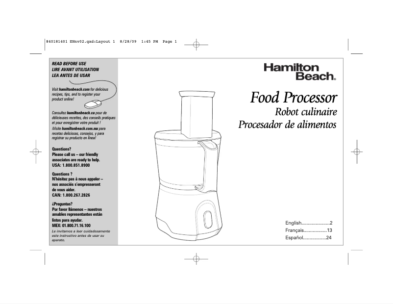 Page n°1 - Mode d'emploi Hamilton Beach 70760