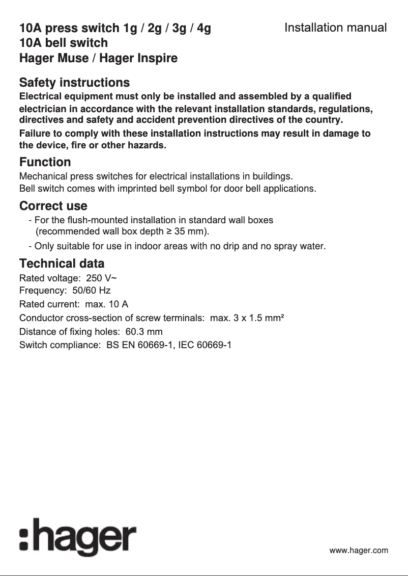 Page 1 de la notice Manuel utilisateur Hager WGCL141P