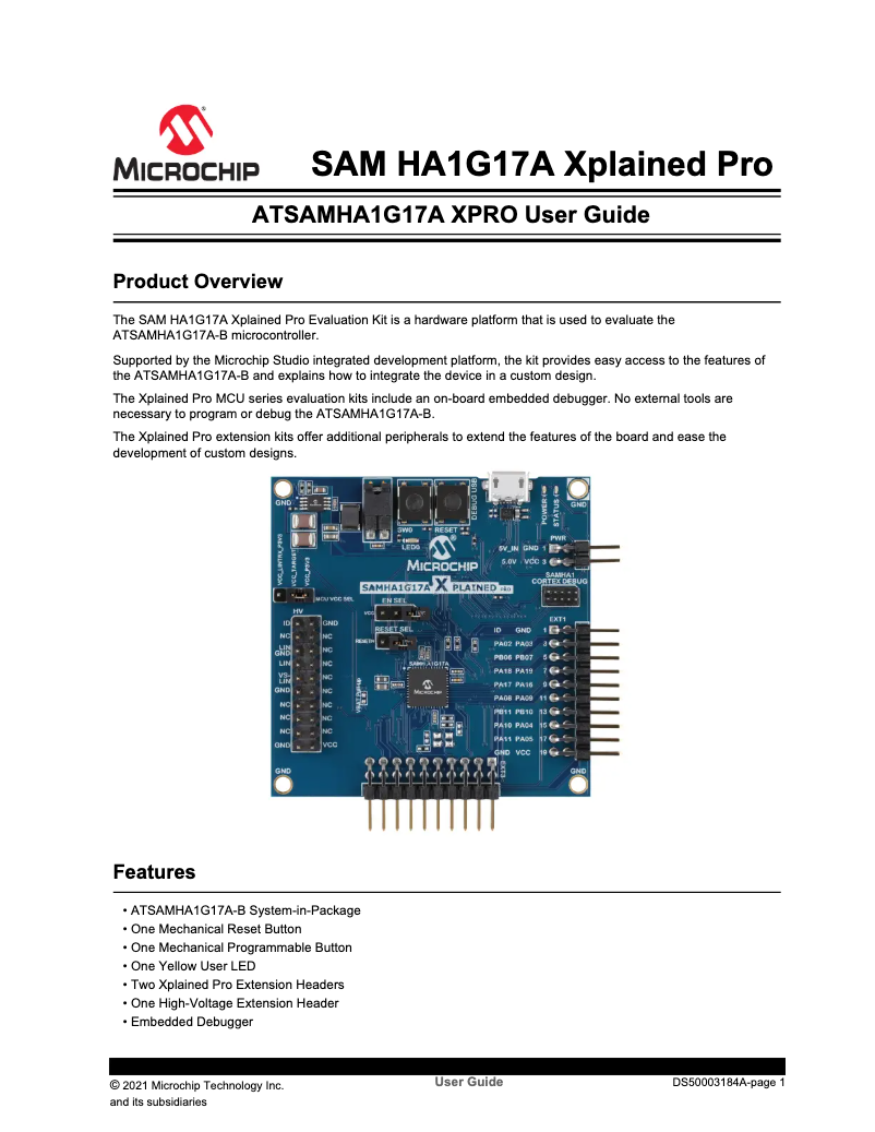 Page 1 de la notice Manuel utilisateur Microchip ATSAMHA0G17A-B