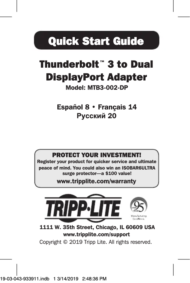 Page 1 de la notice Manuel utilisateur Tripp Lite Thunderbolt MTB3-002-DP
