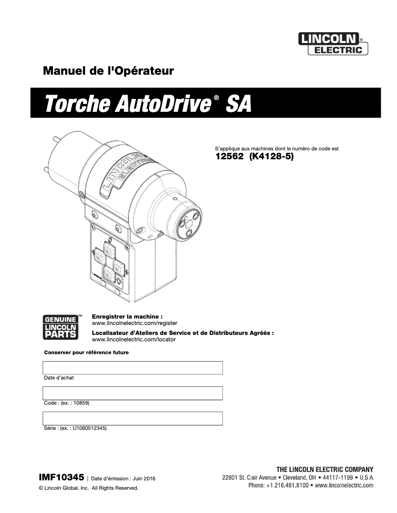 Page n°1 - Manuel utilisateur Lincoln Electric AutoDrive SA