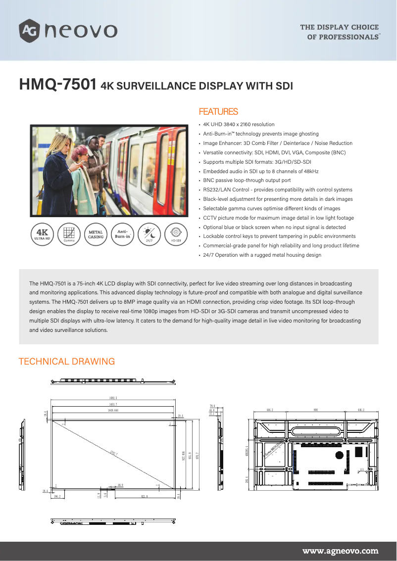 Page 1 de la notice Fiche technique AG Neovo HMQ-7501