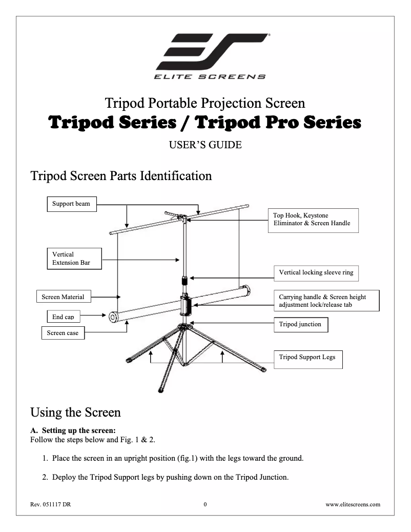 Page n°1 - Manuel utilisateur Elite Screens Tripod T71NWS1