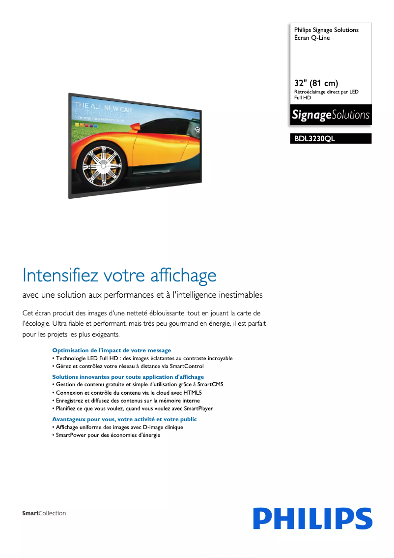 Page 1 de la notice Fiche technique Philips BDL3230QL