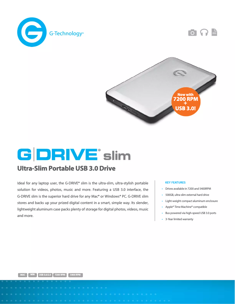 Page n°1 - Fiche technique G-Technology G-DRIVE slim