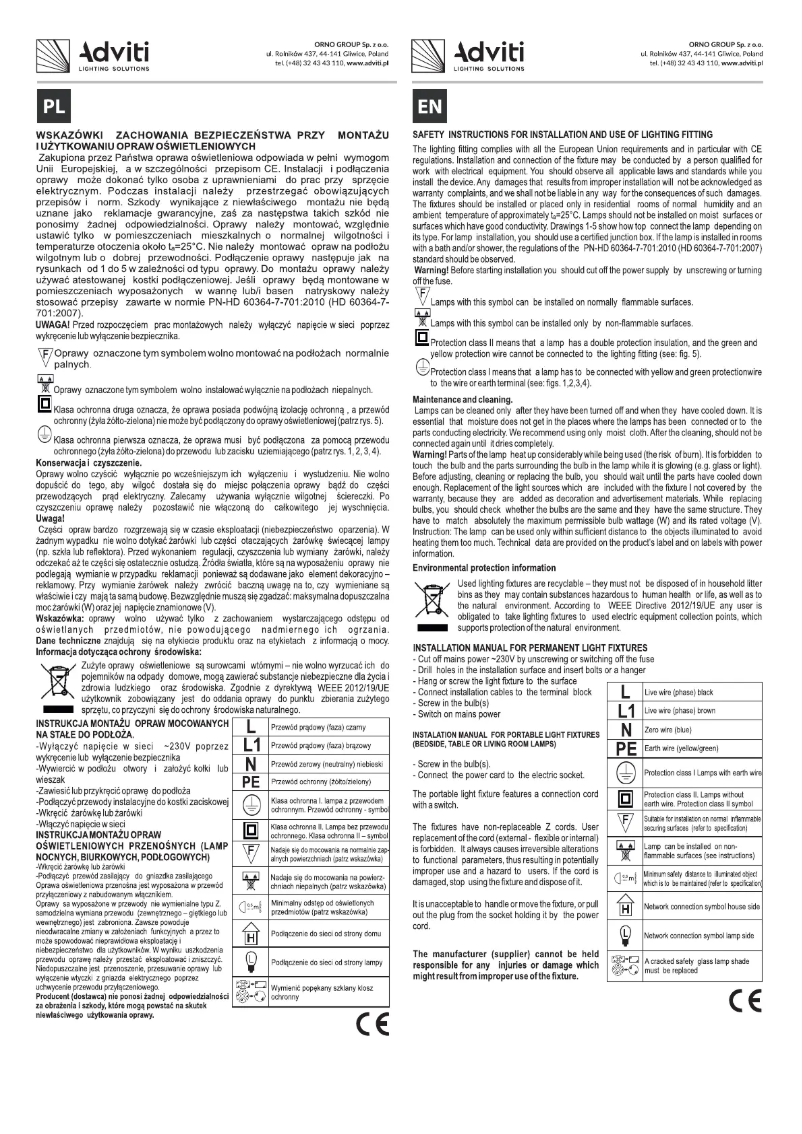 Page 1 de la notice Manuel utilisateur Adviti AD-LD-6324B-WE14SM
