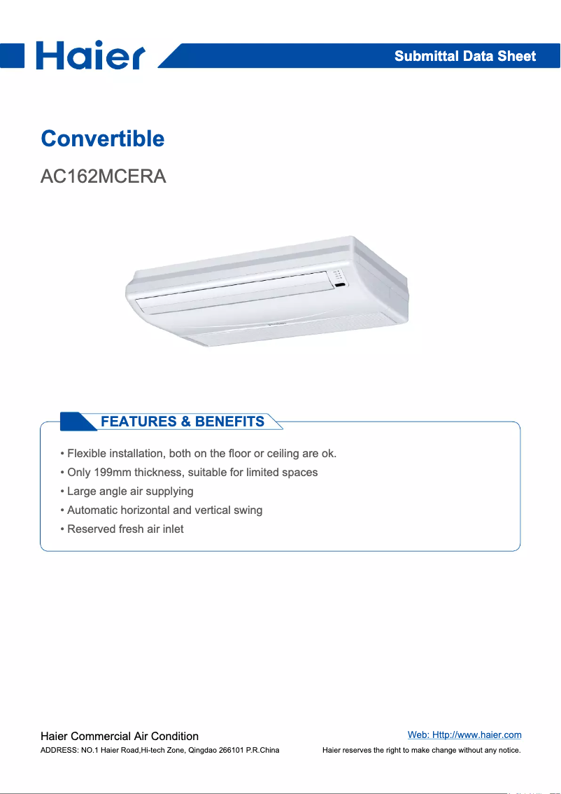 Page 1 de la notice Manuel utilisateur Haier AC162MCERA