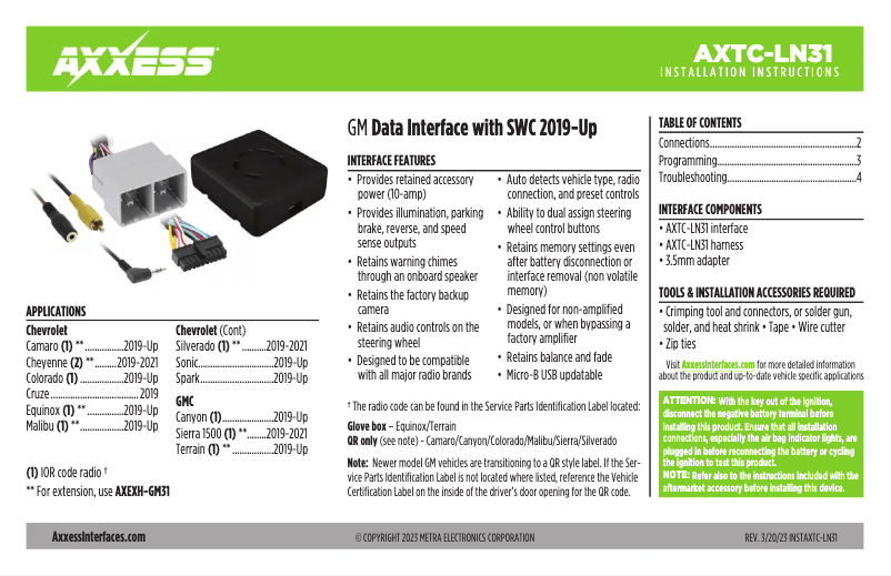 Image de la première page du manuel de l'appareil AXTC-LN31