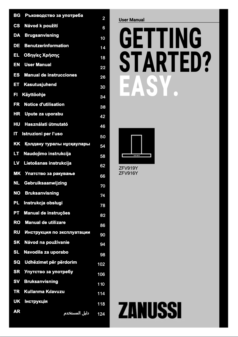 Page 1 de la notice Manuel utilisateur Zanussi ZFV919Y