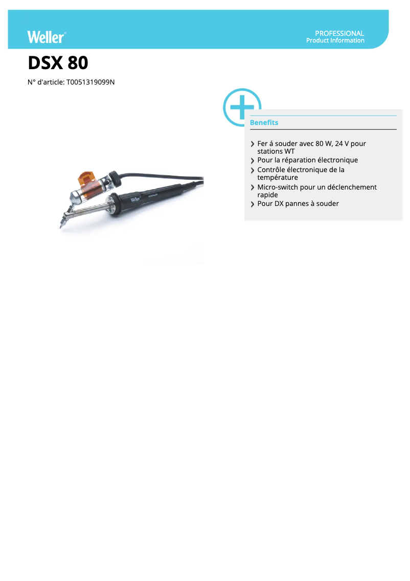 Page 1 de la notice Fiche technique Weller DSX 80