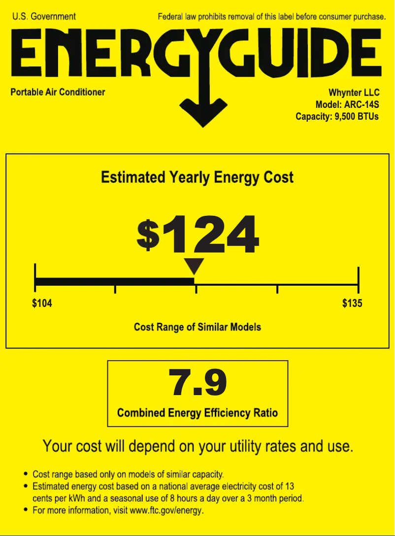 Page 1 de la notice Label énergétique Whynter ARC-14S
