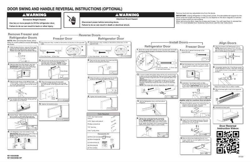 Page n°1 - Instructions / montage Whirlpool WRT148FZDM