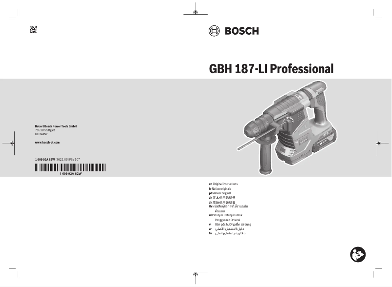 Page n°1 - Manuel utilisateur Bosch GBH 187-LI Professional