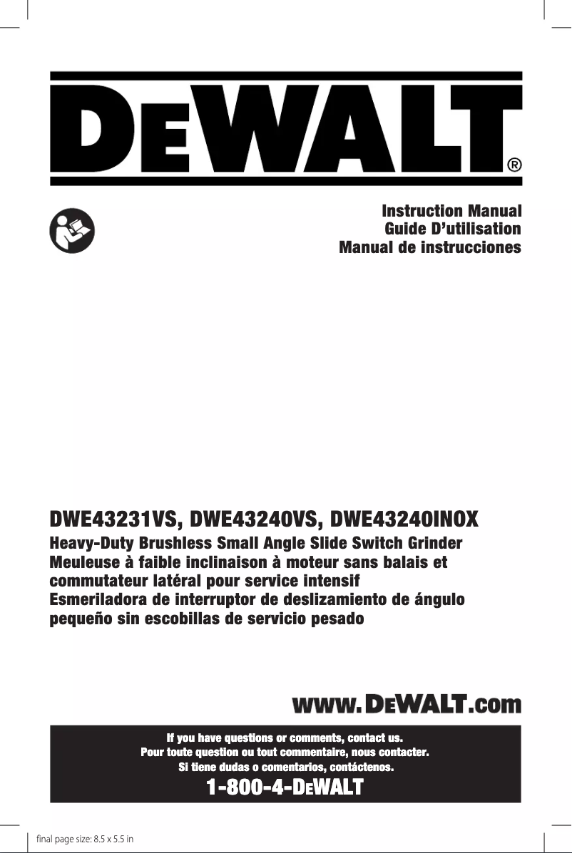 Page 1 de la notice Manuel utilisateur DeWalt DWE43240VS