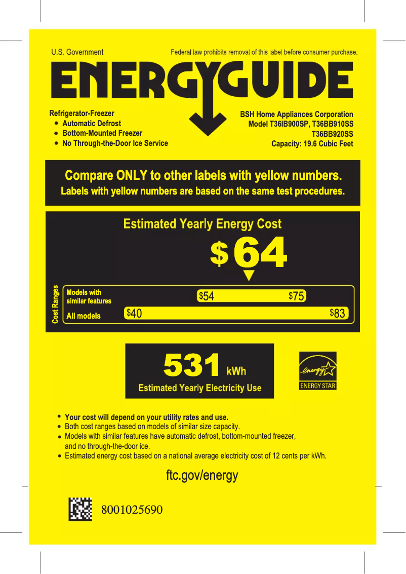 Page 1 de la notice Label énergétique Thermador T36BB910SS