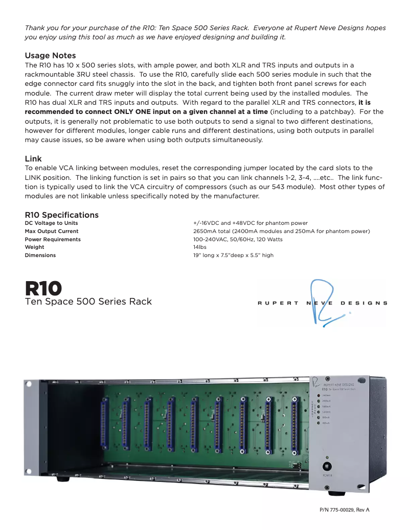 Page 1 de la notice Manuel utilisateur Rupert Neve Designs R10