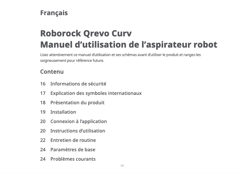 Página 1 del manual Manual de usuario Roborock Qrevo Curv