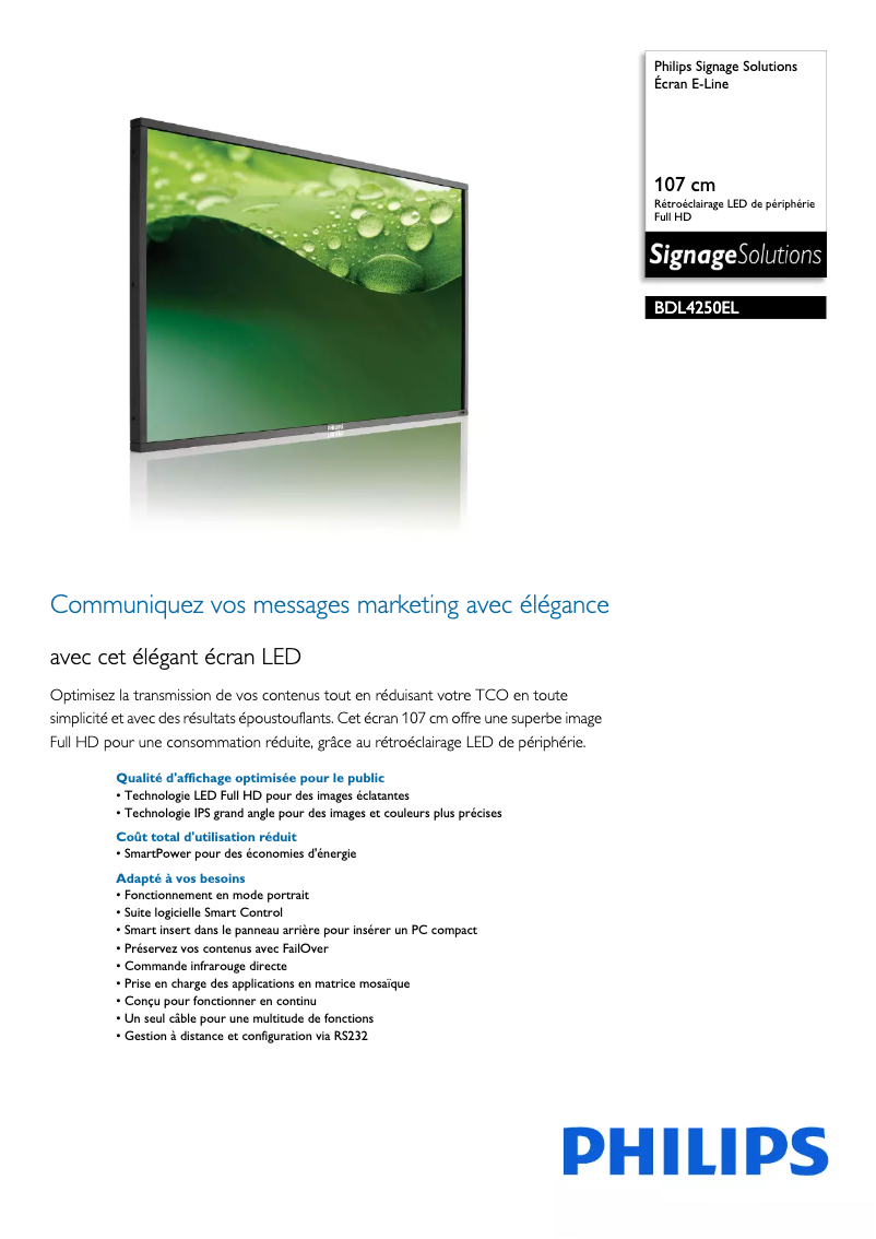 Image de la première page du manuel de l'appareil Signage Solutions BDL4250EL