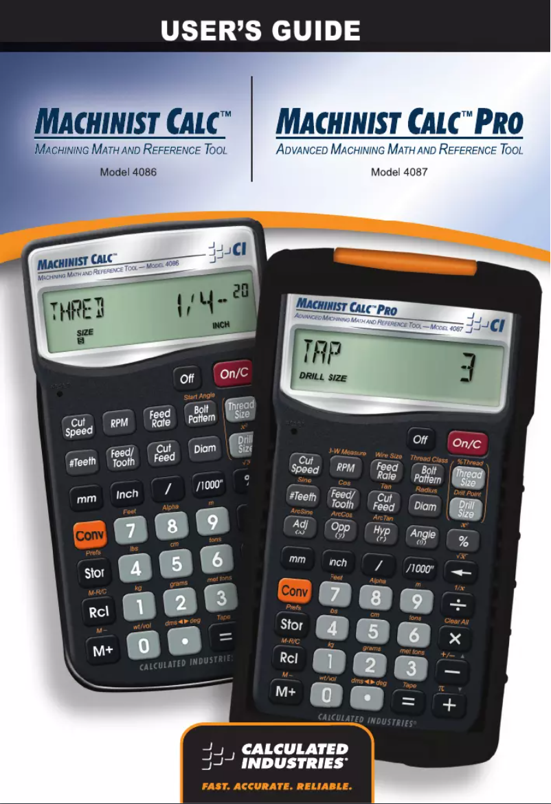 Image de la première page du manuel de l'appareil Machinist Calc 4086
