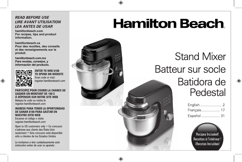 Page n°1 - Manuel utilisateur Hamilton Beach 63387