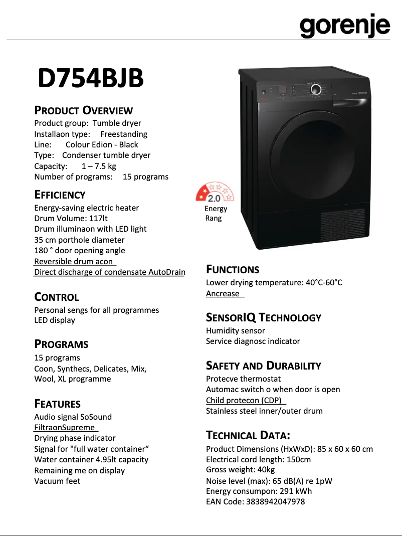 Image de la première page du manuel de l'appareil D754BJB