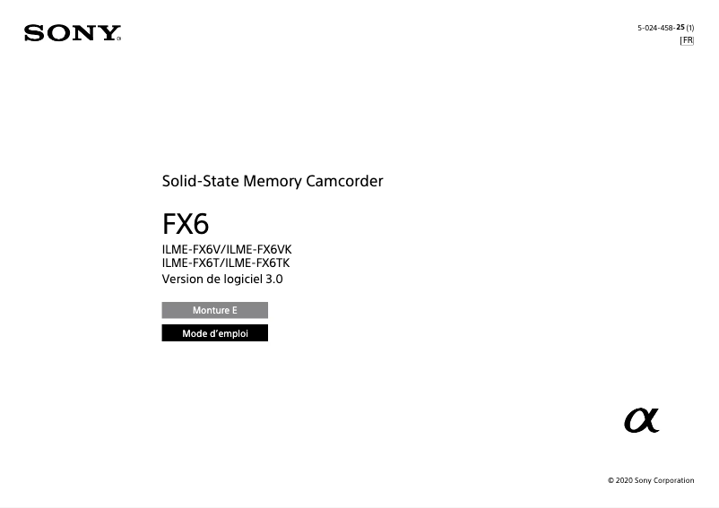 Page n°1 - Manuel utilisateur Sony ILME-FX6TK