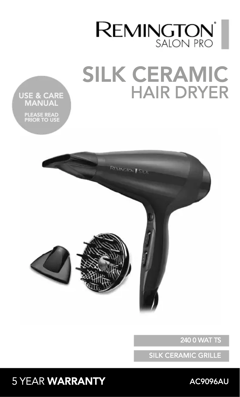Page 1 de la notice Manuel utilisateur Remington Silk Ceramic AC9097AU