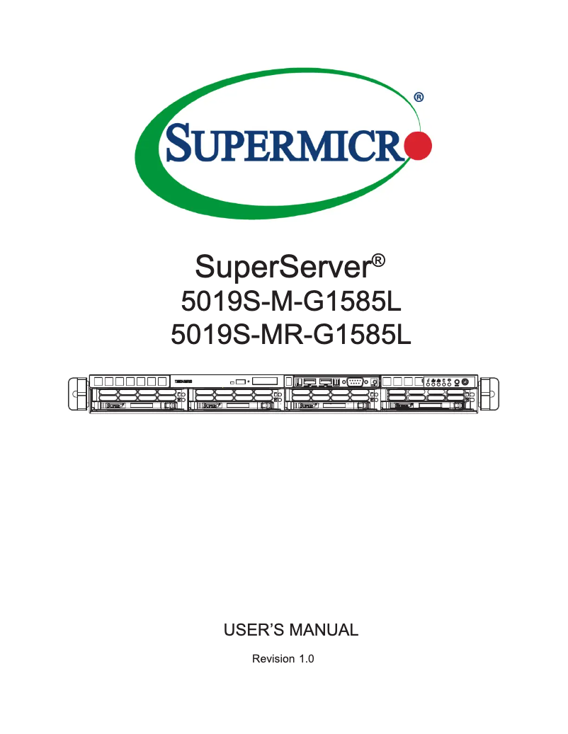 Page 1 de la notice Manuel utilisateur Supermicro SuperServer 5019S-M-G1585L