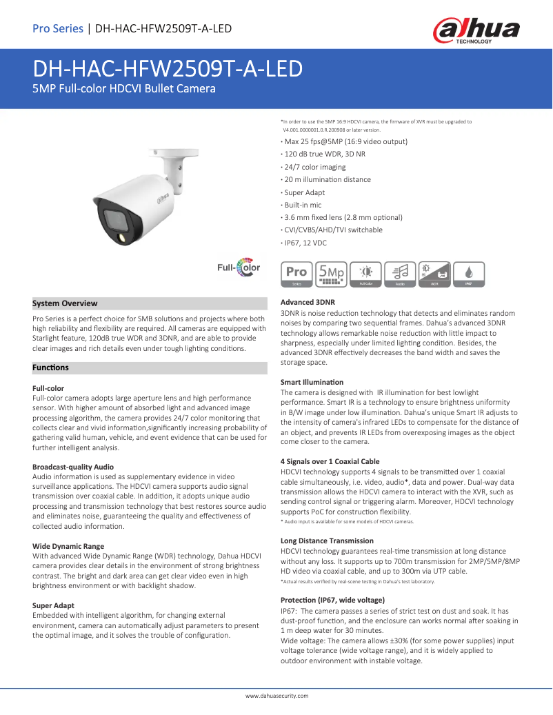 Image de la première page du manuel de l'appareil HAC-HFW2509T-A-LED