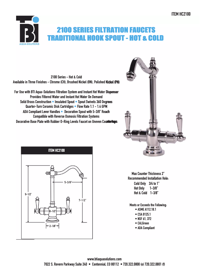 Page n°1 - Fiche technique BTI Aqua-Solutions HC2100