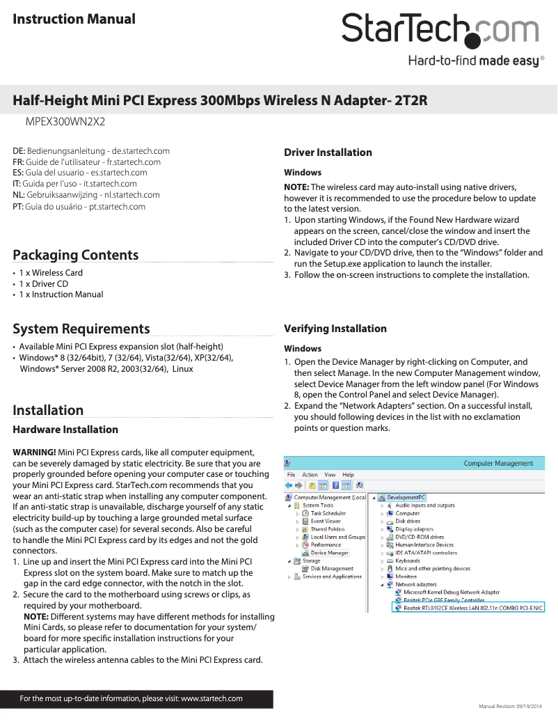 Página 1 del manual Manual de usuario StarTech.com MPEX300WN2X2