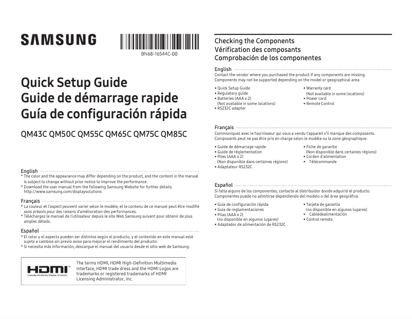 Page 1 de la notice Manuel utilisateur Samsung QM55C