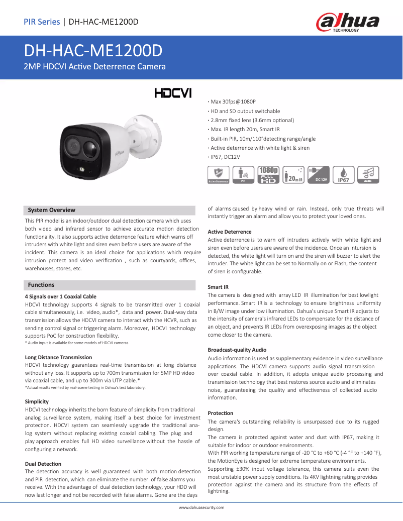Page 1 de la notice Fiche technique Dahua Technology HAC-ME1200D