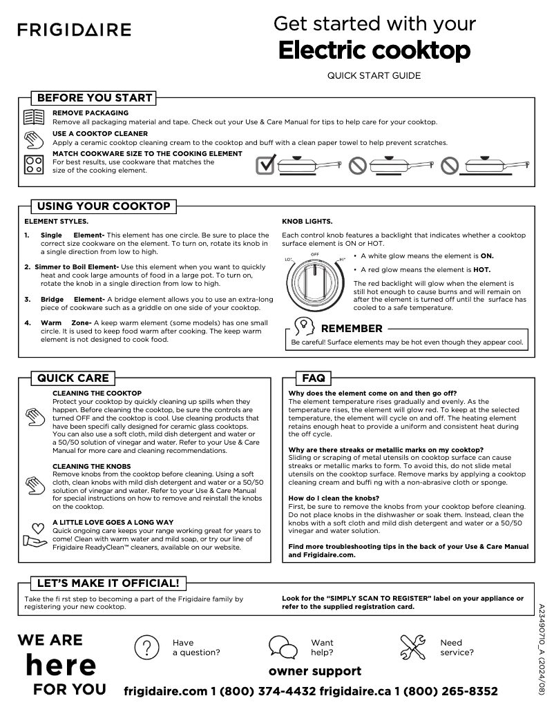 Page n°1 - Guide de démarrage rapide Frigidaire PCCE3680AF
